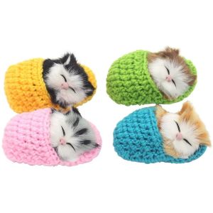 GOOD STUFF Birthday Gift for Kids Plush Sleeping Cat Stuffed Doll Home Decor with Meows Sounds Simulation Sleeping Cats Sleeping Kitten Toy Slipper Sleeping Cat Mini Kittens in Shoes