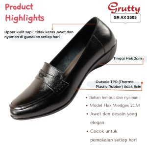 Sepatu Pantofel Wanita Kerja Kantoran Bahan Kulit Tanpa Hak Grutty AX2503 Sepatu Grutty Ukuran 36-40 Garansi Servis Sepatu Wanita - Lazada