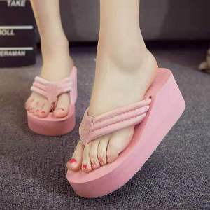 [Free Shipping] New Summer Wedge Heel Thick-Soled Fabric Strap Flip-Flops for Women Non-Slip Casual Versatile High-Heel Sandals
