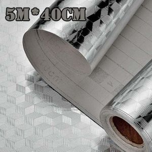 Kitchen Oil Proof Stickers Waterproof Sticker Aluminum foil Sticker for Kitchen Heat Resistance Self Adhesive Wallpaper
