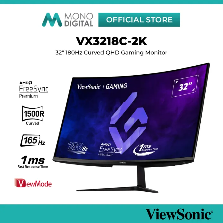 Viewsonic 32" VX3218C-2K QHD (165Hz) / 34" VX3418C-2K UWQHD (180Hz) LCD Curved Gaming Monitor (1ms, Vesa, Speaker), 3 Years Warranty, Black