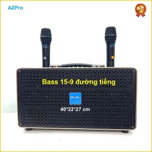 Loa xách tay Bluetooth chính hãng AZPROAZ-388Bass 15 -9 đường tiếng thùng gỗ bọc daTặng 2 mic không dây vỏ kim loại sóng UHF