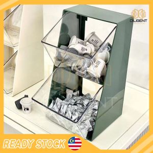 【D228】Rak Penyelesaian Kompartmen 2 Tingkat Transparent Drawer Organizer Box Stationery Tea Coffee Bag Organizer