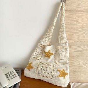 Casual Cartoon starfish Knitting Shoulder Bag Hollow Large Capacity Tote Knitted Beige Brown Beach Bag Travel