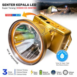 Senter Kepala 100Watt Kiseki CK-SK878G Free Lensa Kuning | Headlamp Diving Cahaya Putih Dan Kuning Super Terang Baterai Lithium 6600mAh Tahan Hingga 15Jam