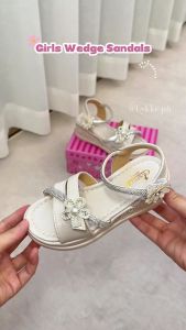 Girls Patent Leather Wedge Sandals with Rhinestone Strap Kids Summer Platform Shoes for Party