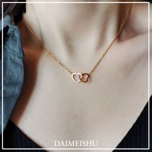 DAIMEISHU สร้อยคอกระดูกไหปลาร้าดีไซน์สำหรับผู้หญิงสร้อยคอสไตล์เรียบรูปหัวใจแหวนคู่