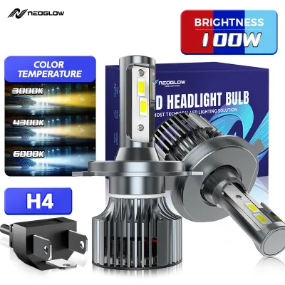 NeoGlow NOVA 100W Tricolor LED Headlight | 15000LM H4 with Canbus |3000K/4300K6000K|Plug & Play