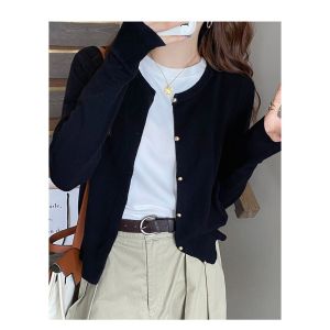 GHAOHES  4สี เสื้อกันหนาวถักปิดกระดุมรุ่นบาง ใส่คู่กับกระโปรงสายเดี่ยว เหมาะสำหรับตัวเล็ก# 8002