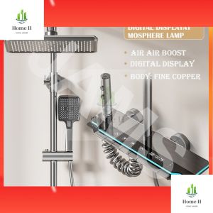 Shower Set Rain Shower Piano Button LED Digital Display Ambient LightingAir Booster Large Panel Air Booster Shower Head