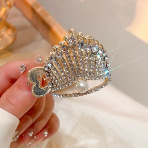 Rhinestone Crown Hairpin Tied High Ponytail Small Size Hair Clip Pearl Hair Claw Clips for Women Exquisite Hair Accessories