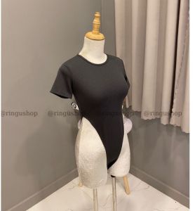 Áo Bodysuit Áo Liền Thân Cổ tròn Tay Ngắn Áo Bodysuit khoét eo cộc tay chất thun tăm Bộ bodysuit trơn Áo bodysuit áo liền thân