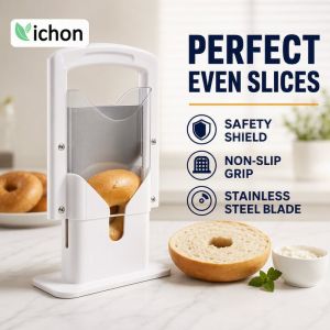 Bagel Slicer Stainless Steel Bread Cutter Safety Guard Non Slip Handle Even Slice Home Kitchen