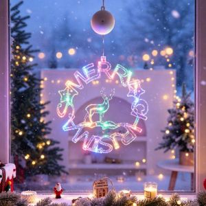 LED Christmas String Light Five Star Tree Suction Cup Festive Window Display Decorative Fairy Lamp