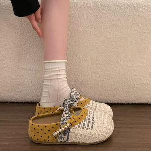 Free Shipping Thick-Soled Height-Increasing Closed-Toe Half-Slipper Sandals For Women Suitable For Outdoor Wear In Summer 2026 Featuring A New Mesh Design With Hollowed-Out Woven Detailing