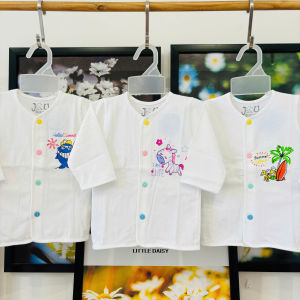 (3-11Kg) - SET 3 Áo Sơ Sinh Cotton Tay Dài Trắng Nút Giữa JOU - Chất vải mềm mịn đẹp cho bé trai bé gái