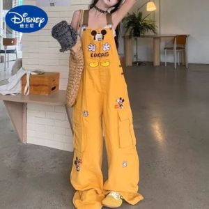 Mickey Mouse Bib Disney Anime Cartoon Printing Kawaii Graffiti Casual Bib Four Seasons Wild Cowboy Jumpsuit Girl Holiday Gift
