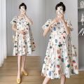 Maternity Dress Korean Style Plus Size New Short Sleeved Maternity Dresses Floral Pregnant Women Dress Loose Medium Length Maternity Dress Pregnant. 