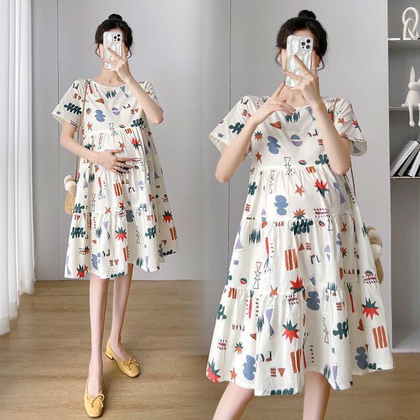 Maternity Dress Korean Style Plus Size New Short Sleeved Maternity Dresses Floral Pregnant Women Dress Loose Medium Length Maternity Dress Pregnant Lazada