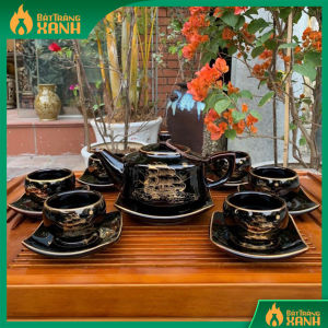 Bộ Ấm Trà Men Đen Bóng Thuận Buồm Xuôi Gió - Bộ Ấm Chén Bát Tràng Cao Cấo