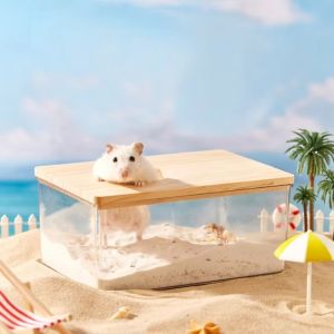 MODERNLUX Clear Hamster Sand Bath Container Anti-spill Transparent Bathtub Bathroom Toilet Large Detachable Hamster Sand Box Small Pet Supplies