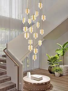 SXH New Chinese-style leaf-shaped pendant light suitable for duplex apartments and villas stairwell lighting light luxury design light guide panel living room and dining room pendant light fixture