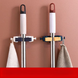 Wall Mounted Mop Holder Brush Broom Hanger Home Mop Organizer Kitchen Bathroom Storage Rack Suction Hanging Pipe Hooks