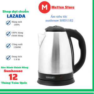 Ấm siêu tốc Sunhouse SHD1182-bình đun nước siêu tốc inox 1 lít 8-tự ngắt điện khi nước sôi chống cháy-bảo toàn quốc 12 tháng