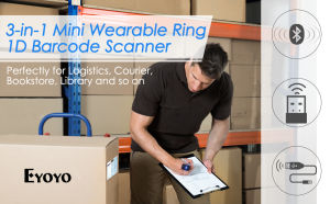 Eyoyo Bluetooth 1D Wearable Ring Barcode Scanner with Bluetooth & 2.4GHz Wireless & USB Wired Connection Portable Mini Finger Bar Code Reader Work with Windows Mac OS Android