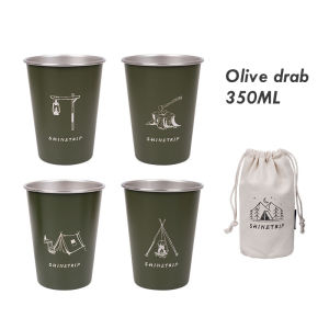 【4Pcs/Set  with a storage bag】350ML Portable camping coffee cup outdoor 304 stainless steel beer mug picnic barbecue cold drink cup