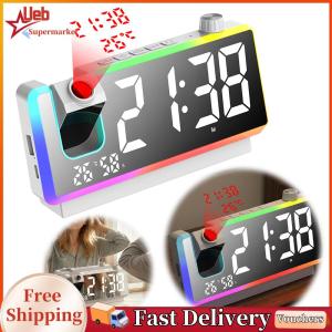 [Ueb] Digital Clock Large LED Display RGB Night Light USB Charge for Hearing Impaired & Deaf People