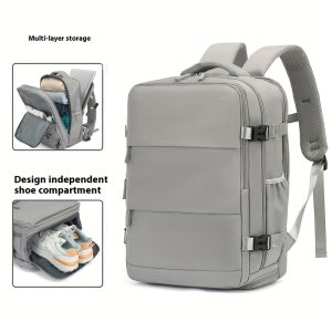 Lightweight  Airline Approved Travel Backpack - Laptop Compartment Independent Shoe Storage Adjustable Straps Multiple Compartments Durable Polyester White Travel Luggage Sleek Design Organized Compartments Professional Luggage