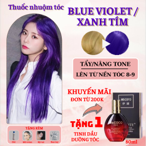 Thuốc nhuộm tóc màu Blue Violet / màu Xanh Tím - Cần tẩy / Nhuộm tóc tiện lợi tại nhà - Tặng kèm oxi trợ nhuộm