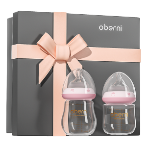 Oberni Botol Susu Kaca Bayi / Mall High Quality Glass / Gift Set / Gift Box for Newborn / Kado untuk baru lahir 0-6 bulan anti kolik 120ml & 150ml 2 pcs Borosilikat hadiah