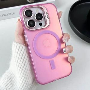 Lens Glass Film Protection Metal Stand Case For iPhone 16 15 14 Plus 13 12 11 Pro Max Color Change For Magsafe Magnetic Cover