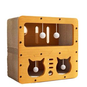 Teeker Pet Cat Scratcher House Cardboard Cat House Large Scratch House for Indoor CatsScratchable in and Out Suitable for 2 Cats Household Anti-Scratch and Protect Couch