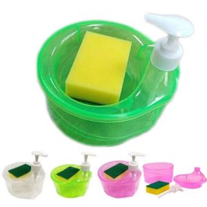 2 in 1 Soap Pump Dispenser Press and Scrubber Holder with Sponge Kitchen Cleaning Dishwasher Pump Dispenser Press box