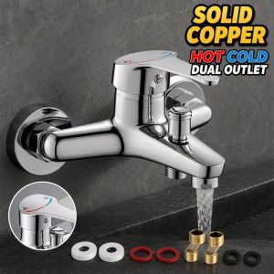 Shower Mixer Valve Stainless Steel 304 Hot Cold Tap Dual Outlet Wall Mount Anti Leak Bathroom