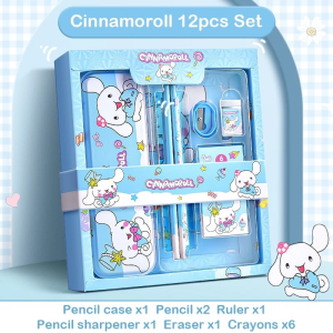 TORAS 14pcs Sanrio Stationery Set Kuromi Melody Pencil Pencil Case Ruler Crayons for Kids Girls Gift