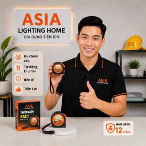 Thước cuộn thép cacbon Asia cao cấp tự cố định nút bấm tự thu tích hợp thêm thước lỗ ban phong thuỷ bảo hành 6 tháng