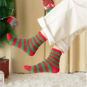 KSHU7 นุ่มนุ่มๆ แฟชั่นสำหรับผู้หญิง ตลกๆ รูปหัวใจ แถบลายทาง กันหนาว สนทรี ขนแกะปะการัง ถุงเท้าคริสมาสต์ ถุงเท้าสั้นสำหรับผู้หญิง ถุงเท้าหน้าหนาว ร้านขายชุดชั้นใน