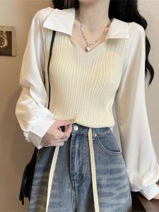 Atasan Wanita Dewasa Import Blouse Knit Lidi Kerah Lengan Panjang Balon Model Kekinian Terbaru