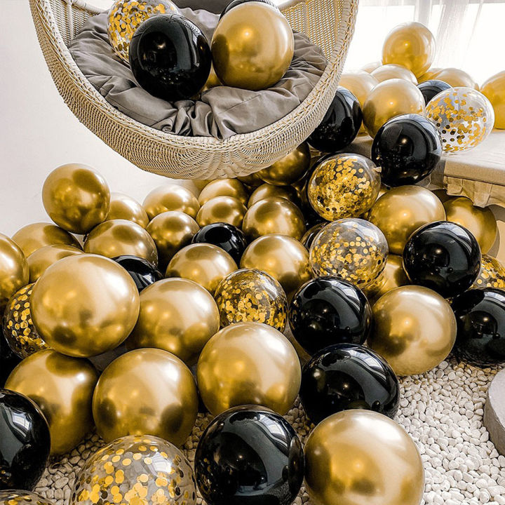 40pcs Black Gold Chrome Metallic Balloon Set Decoration For Birthday ...