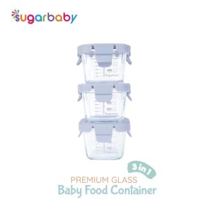 SugarBaby - 3 Pcs Premium Glass Jar Baby Food Container BPA FREE Peralatan Makan MPASI Wadah Mangkok Bayi Silicone Lid & Plastic Lid