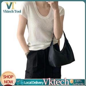 [Vktech] PU Underarm Bags Solid Color Crescent Hobo Bag Top Handle Handbag for Women Work Travel Daily Use