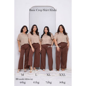 JANE COLLECTION || Kemeja Kerja Wanita Kancing Lengan Pendek M L XL XXL Ukuran Jumbo Oversize Crop Top Katun Rayon - Basic Crop Shirt