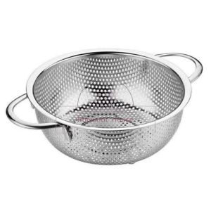 Colander Keluli Tahan Karat/ Basuh Sayuran / Bakul Bulat dengan pemegang