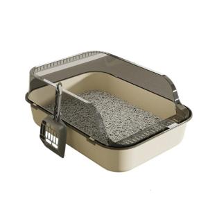 Semi Enclosed Litter Tray Splash Resistant Tall Edges Litter Box For Small to Large Breeds Cats Home Use Easy Cleaning