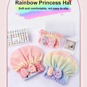 Adult Bow Rainbow Thickened Absorbent Dry Hair Towel Cute Shower Cap