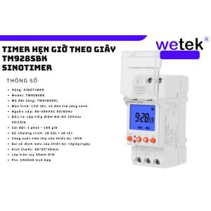 Timer 24h 7 ngày TM928SBKL cặp tiếp điểm 30A Sinotimer cài theo giây LCD lớn có đèn nền